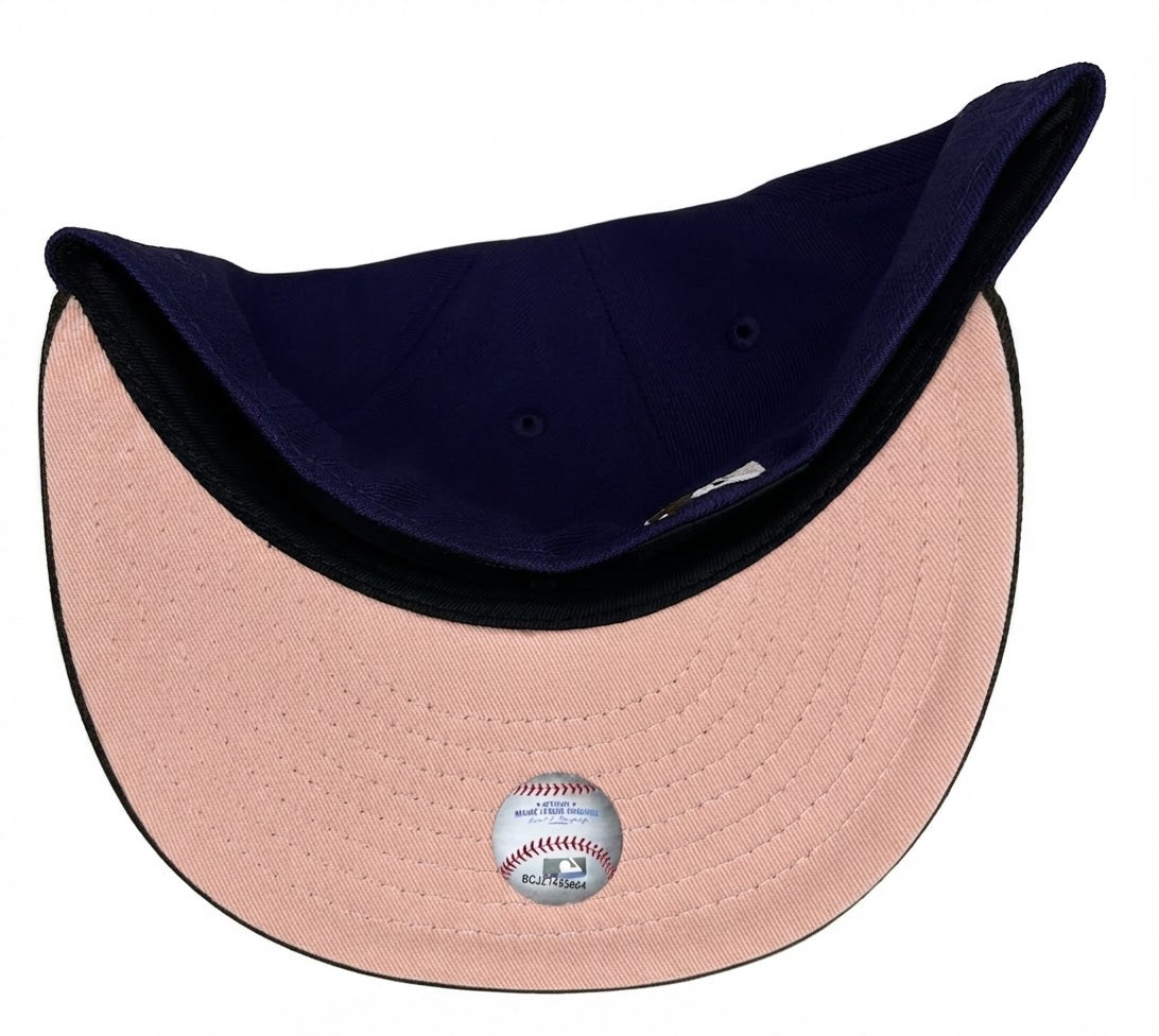 New Era 59FIFTY New York Yankees fitted hat featuring a purple crown, brown brim, and a 2008 MLB All-Star Game commemorative side patch.