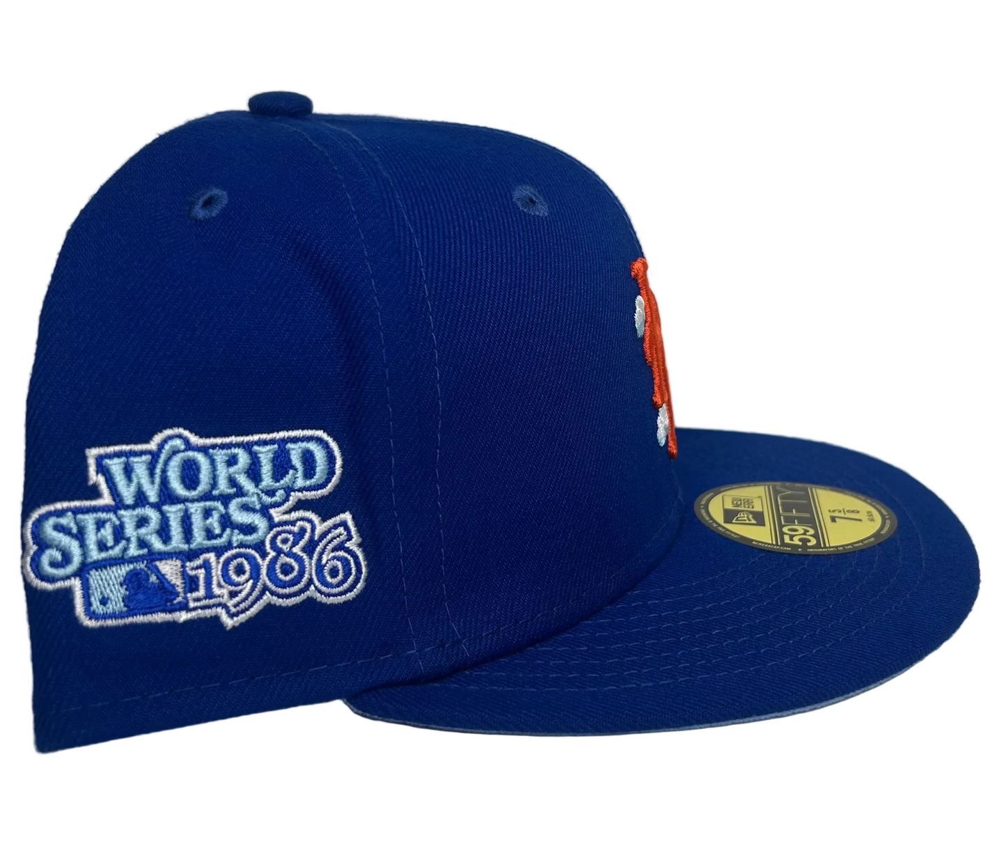 Royal Blue New York Mets Icy Blue Bottom 1986 World Series Side Patch New Era Comic Cloud 59Fifty Fitted