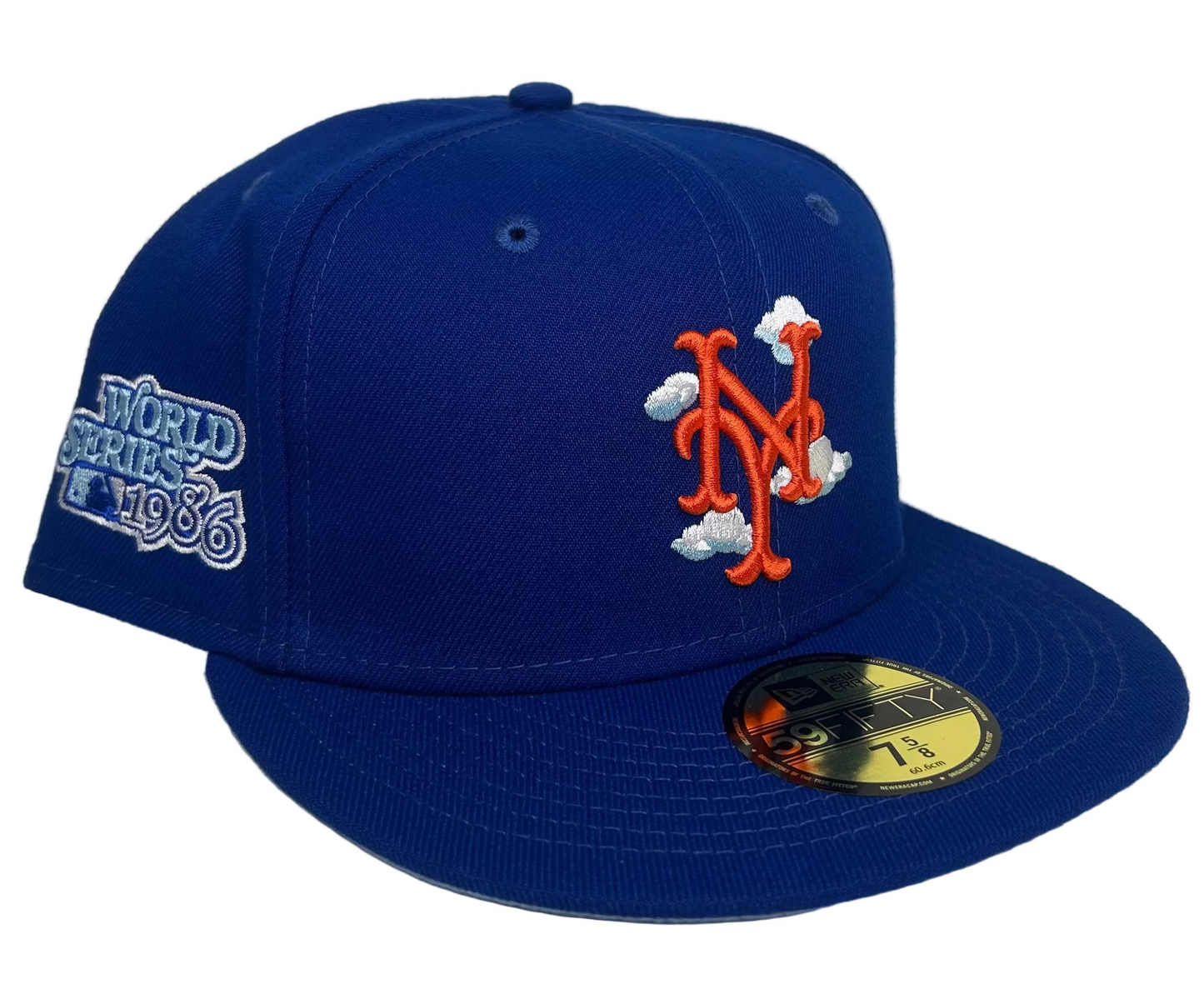 Royal Blue New York Mets Icy Blue Bottom 1986 World Series Side Patch New Era Comic Cloud 59Fifty Fitted
