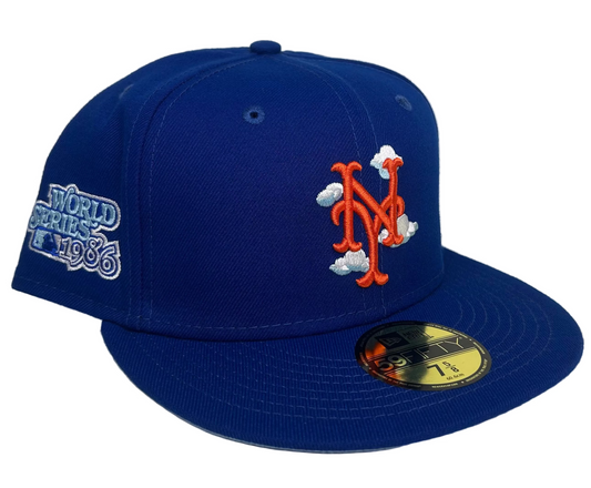 Royal Blue New York Mets Icy Blue Bottom 1986 World Series Side Patch New Era Comic Cloud 59Fifty Fitted