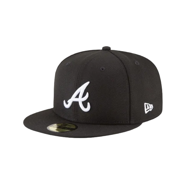 Atlanta Braves MLB Basic Black on White 59Fifty Fitted Hat