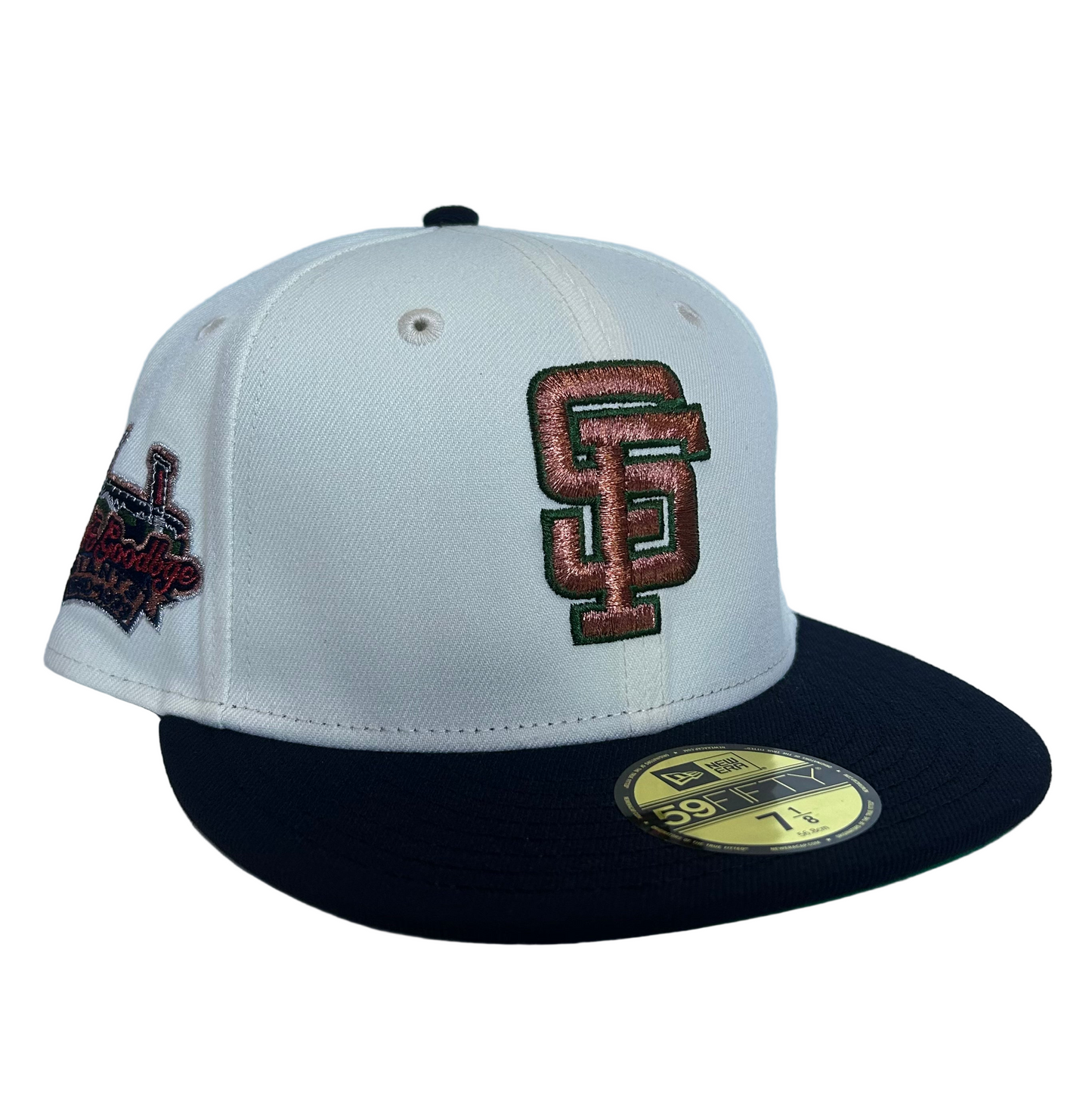 San Francisco Giants New Era 59Fifty Metallic copper 2 tone Navy / White and Green UV fitted Hat.