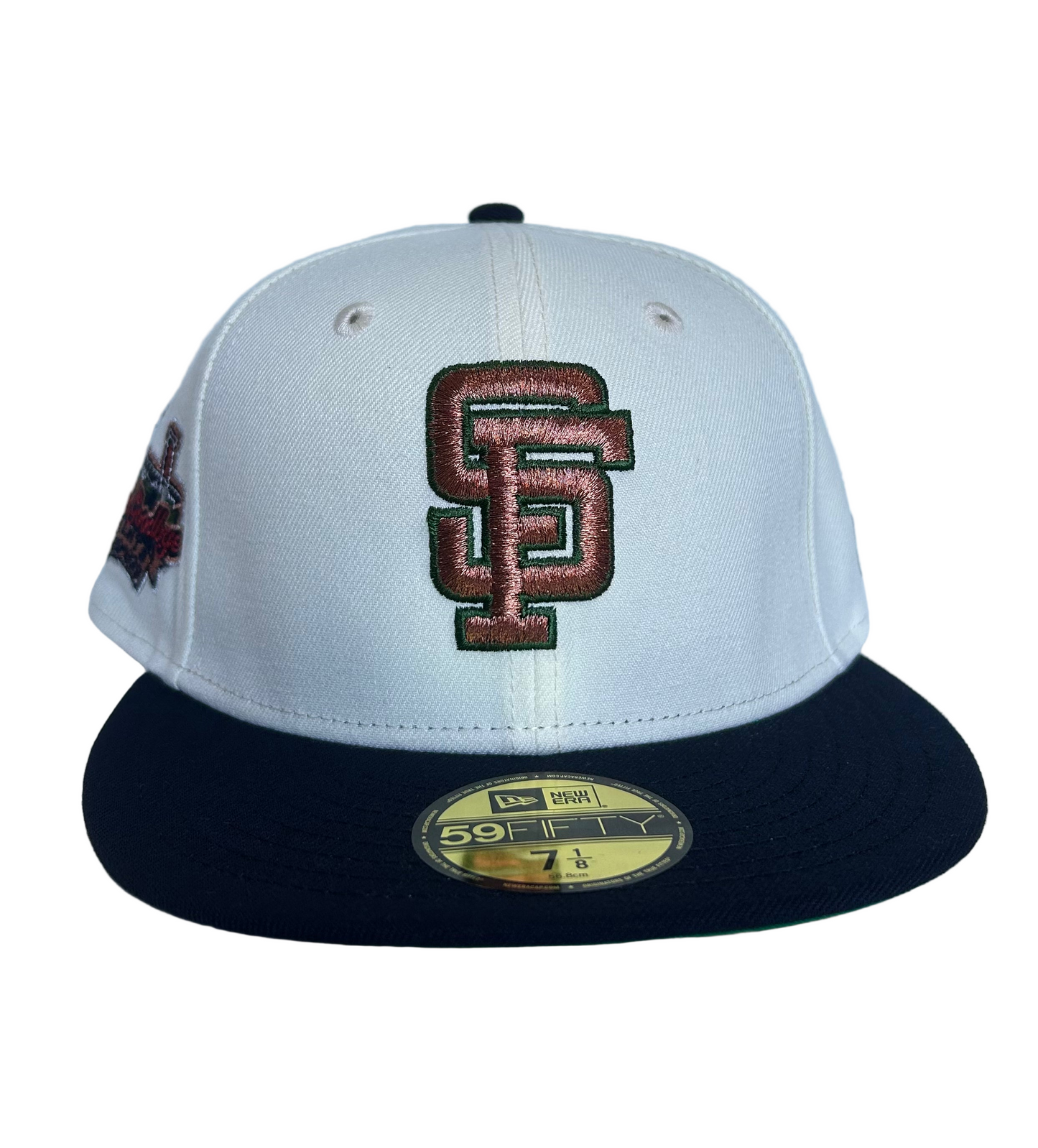 San Francisco Giants New Era 59Fifty Metallic copper 2 tone Navy / White and Green UV fitted Hat.