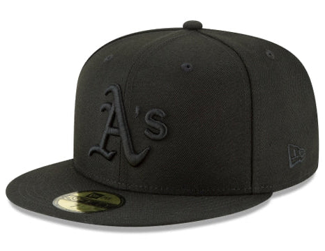 Oakland Athletics Black on Black New Era 59Fifty Fitted Hat.