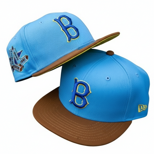 NEW ERA fitted Boston Red Sox cap w/ 1961 ASG side patch Sky Blue/ Peanut Brown/Yellow UV/ Navy Blue color way