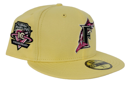 Soft Yellow Florida Marlins Dark Green Bottom 10th Anniversary Patch New Era 59Fifty Fitted