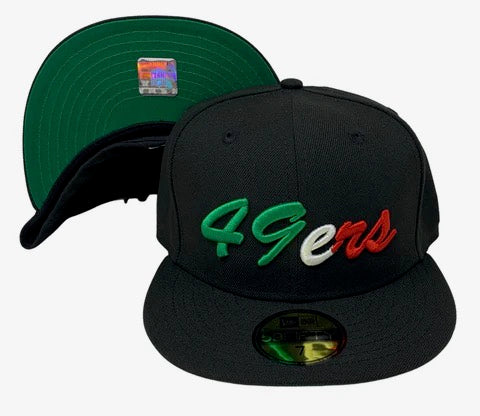 49ERS NEW ERA FITTED 59FIFTY MEXICO SCRIPT BLACK HAT CAP GREEN UV
