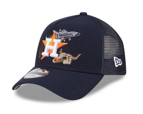 New Era Houston Astros State Stitch 9FORTY A-Frame Trucker Hat. 