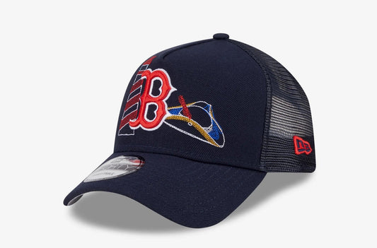 New Era Boston Red Sox State Stitch 9FORTY A-Frame Trucker hat.