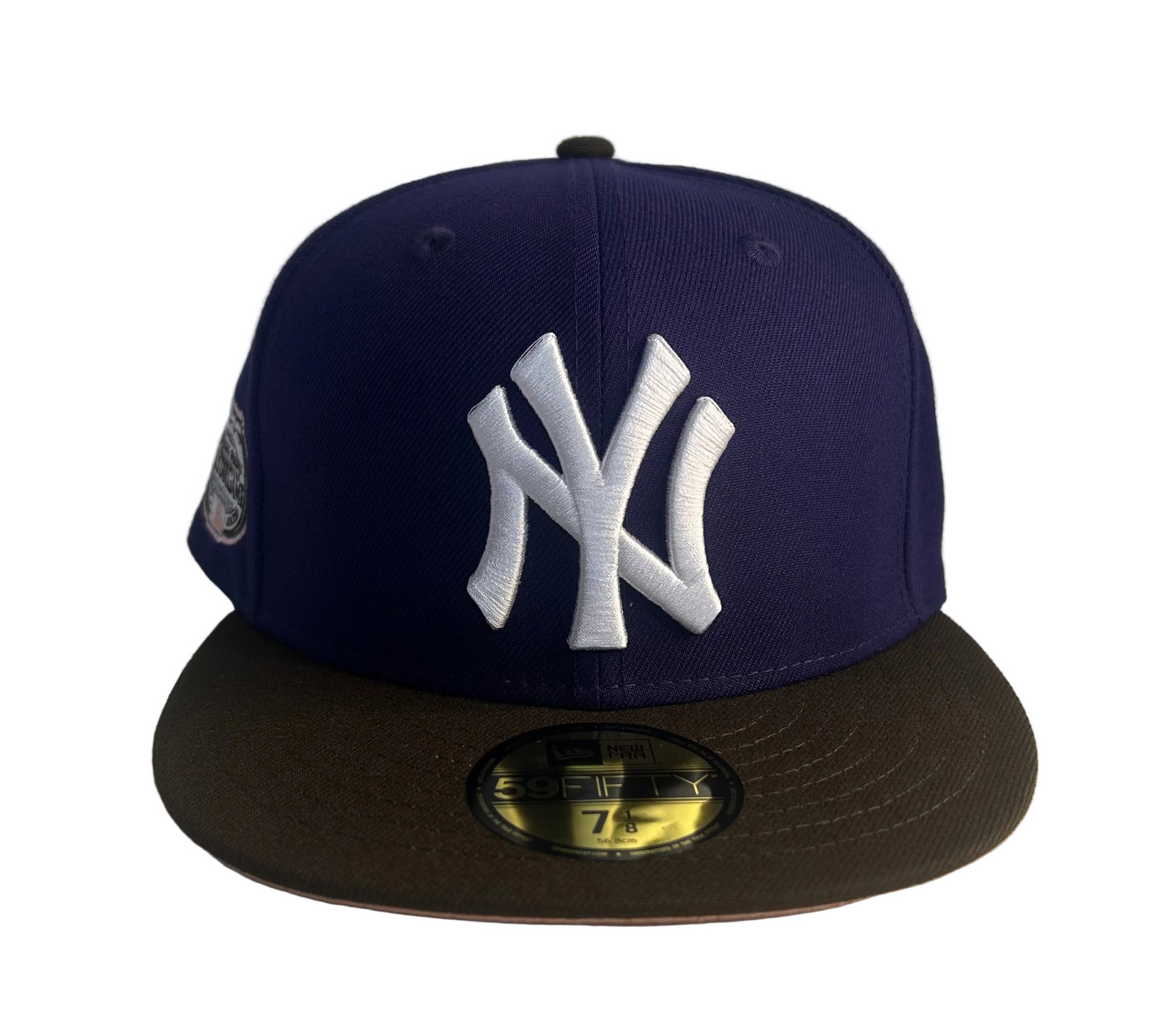 New Era 59FIFTY New York Yankees fitted hat purple crown with a brown brim & Peach UV, W/ 2008 All Star Game Side patch.