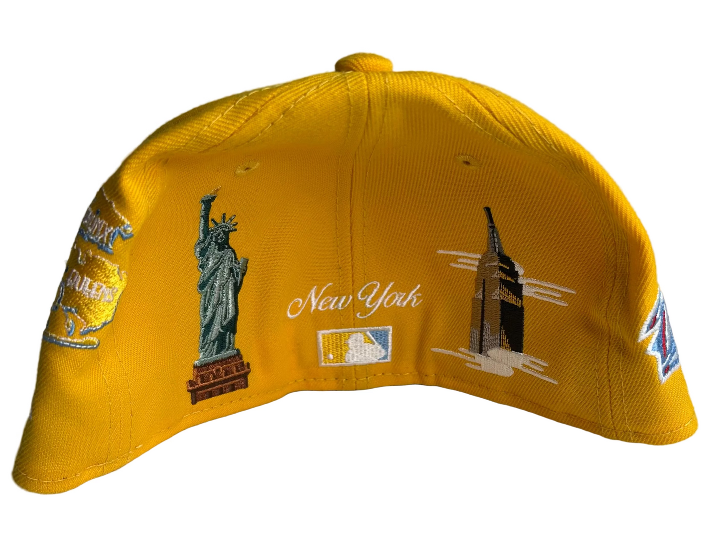 New Era New York Yankees Lemon Drop Icy UV 59FIFTY fitted hat with a 1999 World Series side patch and custom Patches.
