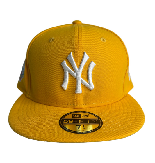 New Era New York Yankees Lemon Drop Icy UV 59FIFTY fitted hat with a 1999 World Series side patch and custom Patches.