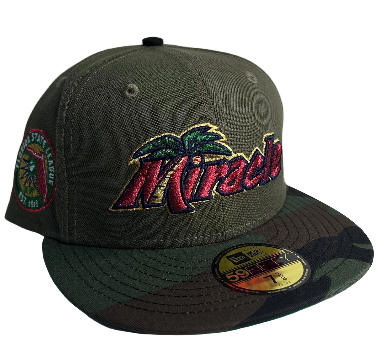 New Era Fort Myers Miracle Florida State Olive/Camo W/ Green UV 59FIFTY Fitted Hat