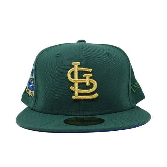St. Louis Cardinals “Magic Tree House” Pine Green W/  Busch Stadium side Patch & Blue UV 59fifty New Era Fitted Hat.