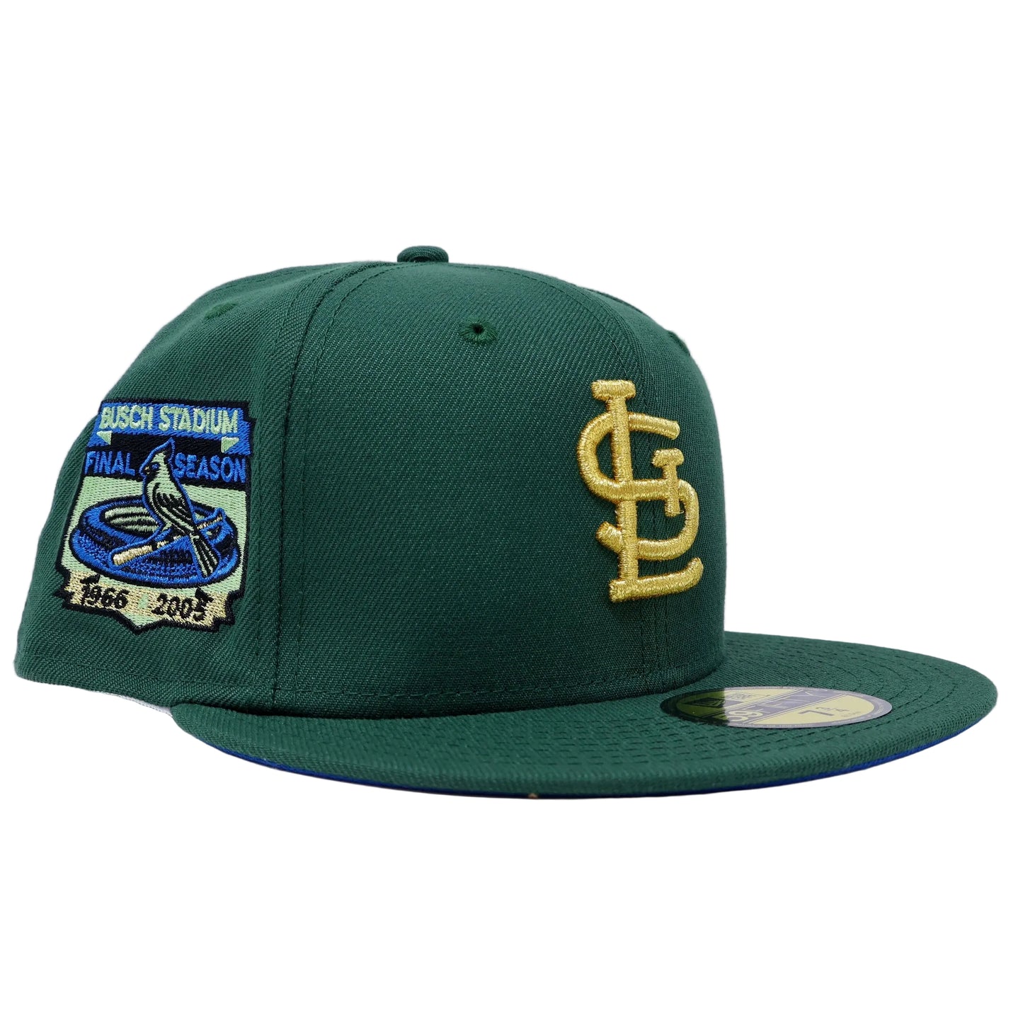 St. Louis Cardinals “Magic Tree House” Pine Green W/  Busch Stadium side Patch & Blue UV 59fifty New Era Fitted Hat.