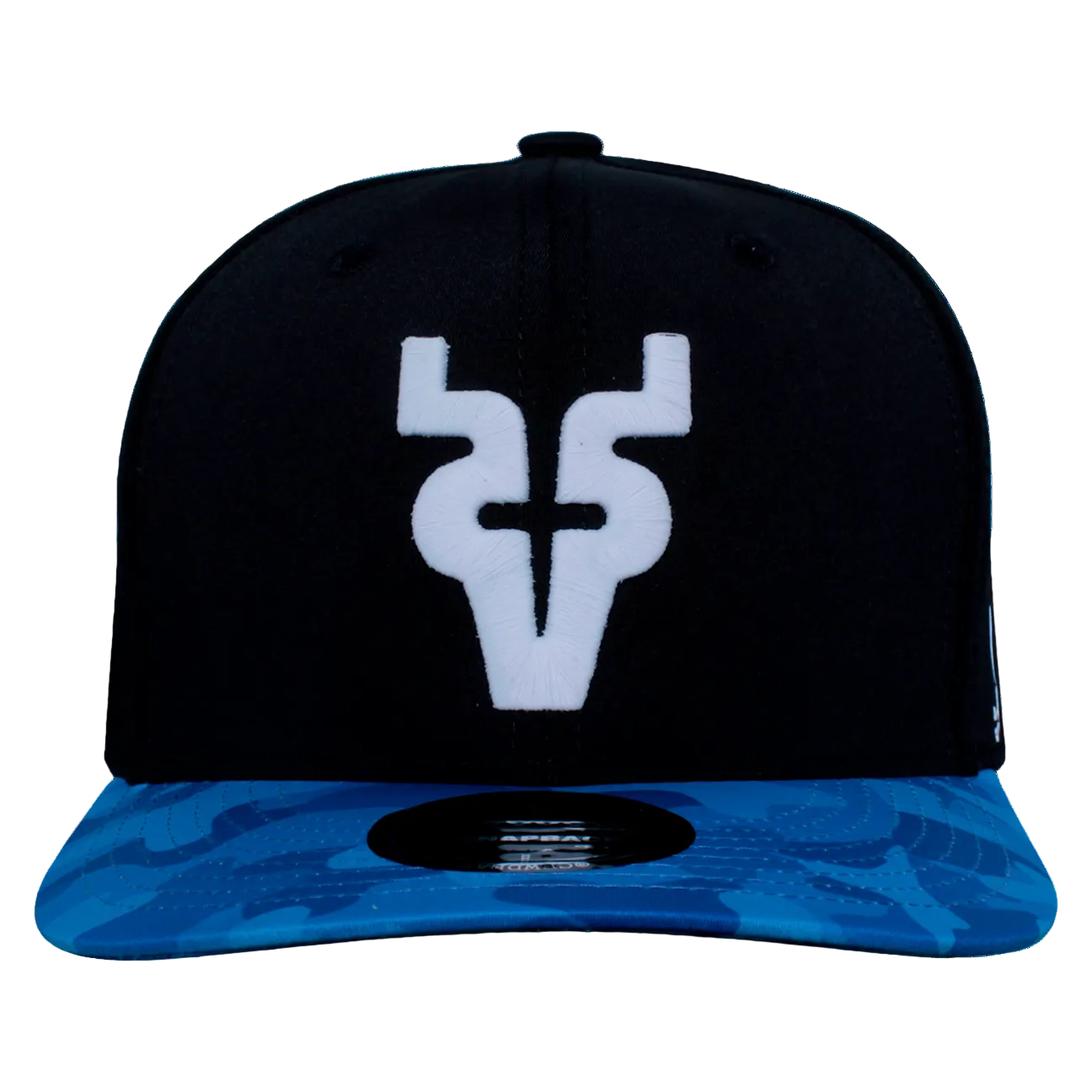 Black snapback cap with blue camouflage design, in collaboration with Club Venados De Mazatlán.
