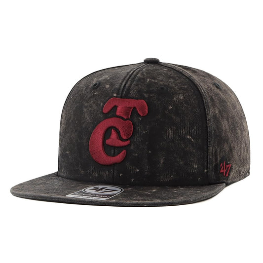 47 Brand Tomateros de Culiacán Tai Dai Flat TC SB 22 Captain Snapback' cap in a washed gray color with a red "TC" logo. 