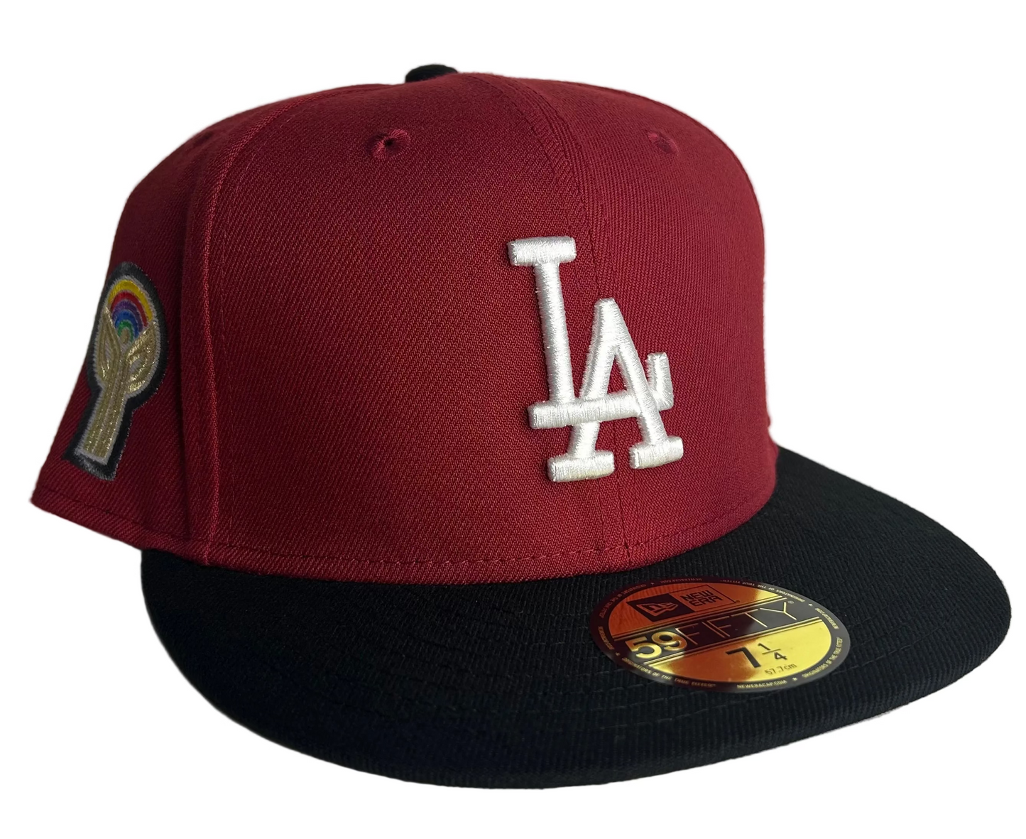 New Era 59FIFTY Los Angeles Dodgers fitted hat in a cardinal 2-Tone with a black brim and Gray UV.