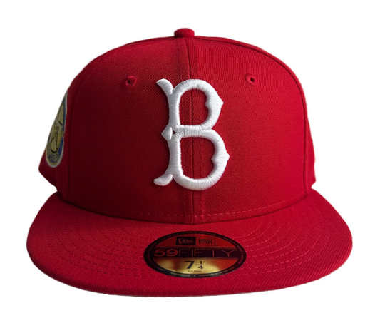 BROOKLYN DODGERS New  Era 59Fifty  ALL RED W/1949 EBBETS FIELD side patch.