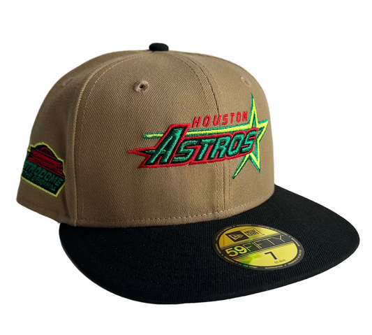 New Era 59Fifty Houston Astros Astrodome "The Original" side patch fitted hat in a tan crown and black brim colorway W/ Green UV.