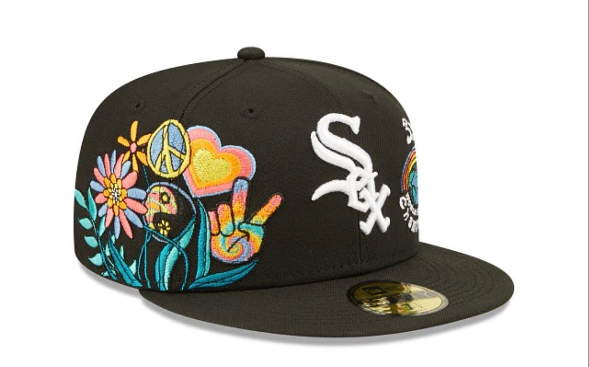 Black Chicago White 3X World Series Champions Groovy Patch Blue Bottom 59FIFTY Fitted