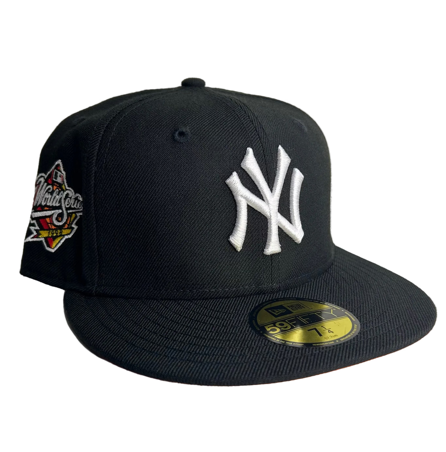 New Era New York Yankees 59FIFTY fitted cap in black with a 1998 World Series side patch an Orange UV.