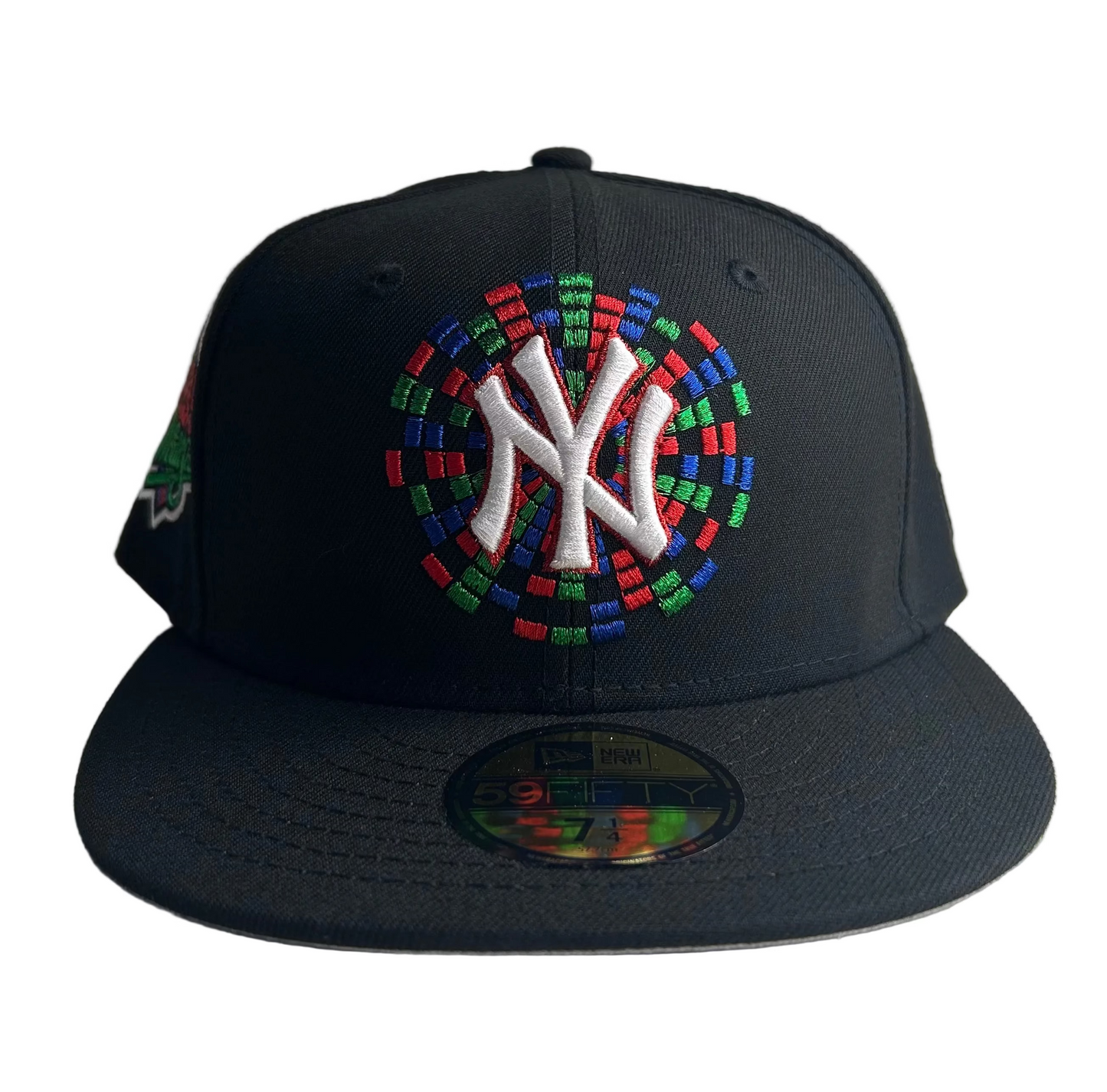 New Era 59Fifty New York Yankees 1999 World Series black fitted hat with a multi-color floral infill logo.