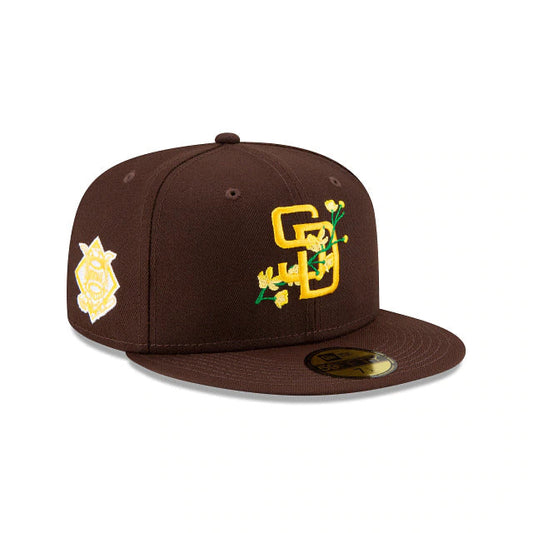 San Diego Padres New Era 59FIFTY Fitted Cap Hat Dark Brown Crown/Visor Team Color Logo (Side Patch Bloom).
