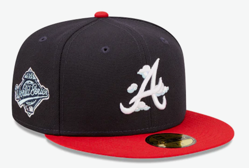 Navy Blue Atlanta Braves Icy Blue Bottom 1995 World Series Side Patch New Era Comic Cloud 59Fifty Fitted