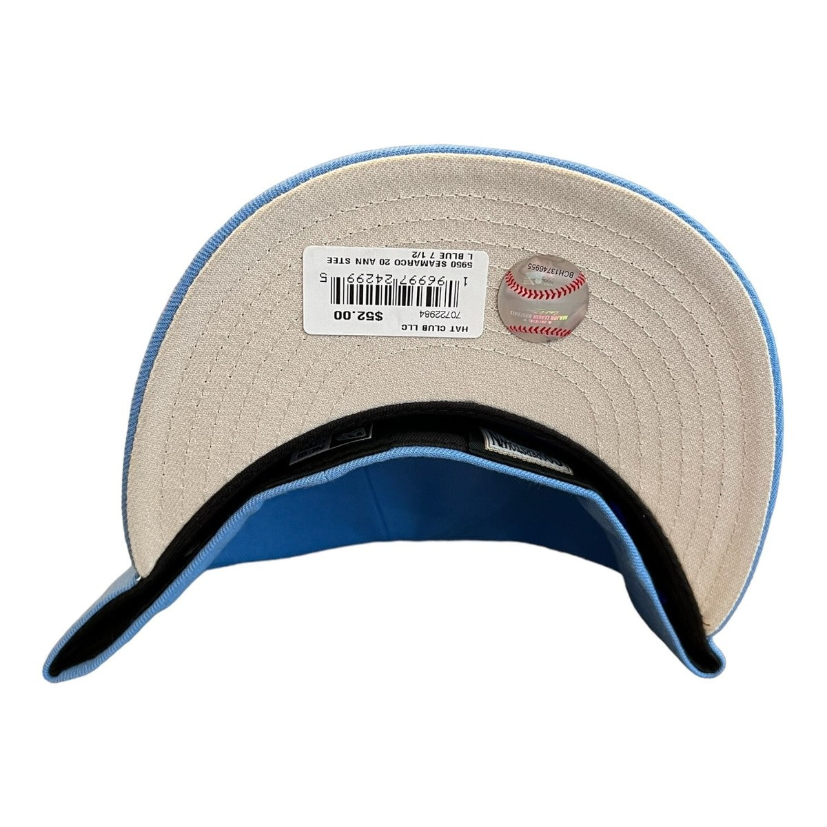 New Era Seattle Mariners 59FIFTY Fitted Hat Cap Light Blue 20th Year Anniversary Patch.
