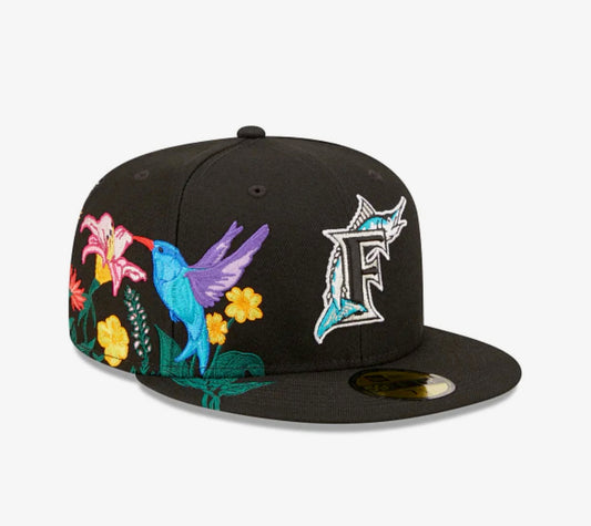 Florida Marlins New Era Black Blooming 59FIFTY Fitted Hat.