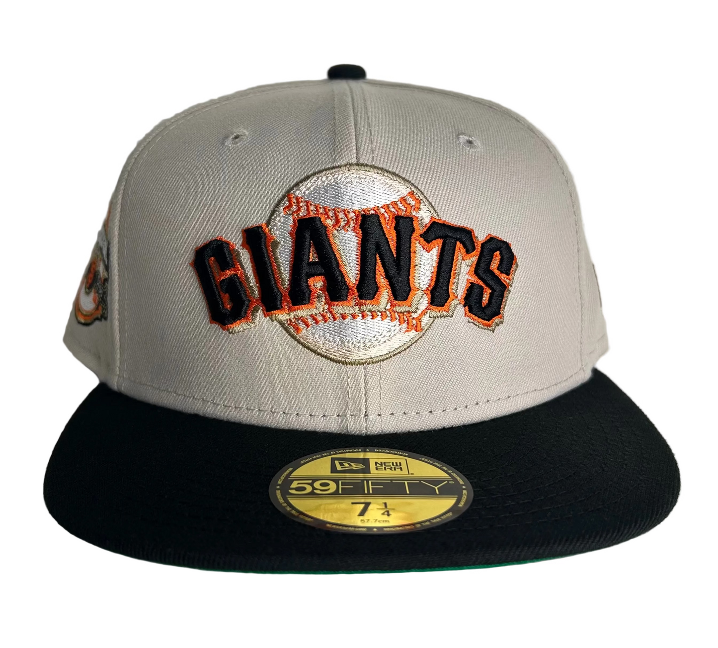 New Era San Francisco Giants Inaugural Year 2000 Khaki Throwback Two Tone Edition 59Fifty fitted hat W/ Green UV.