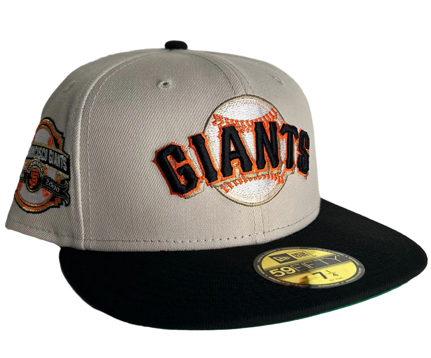 New Era San Francisco Giants Inaugural Year 2000 Khaki Throwback Two Tone Edition 59Fifty fitted hat W/ Green UV.
