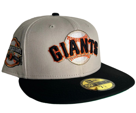 New Era San Francisco Giants Inaugural Year 2000 Khaki Throwback Two Tone Edition 59Fifty fitted hat W/ Green UV.