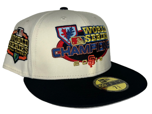 San Francisco Giants off-white and black New Era 59FIFTY fitted hat with a 2012 World Series Champions side patch.