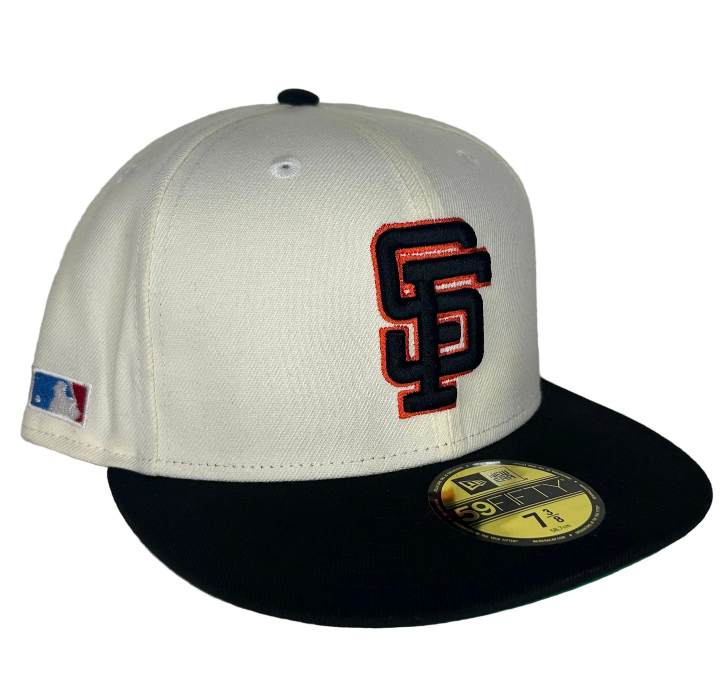 Men's New Era Cream San Francisco Giants Cooperstown Collection Chrome 59FIFTY Fitted Hat W/ a side Batty.