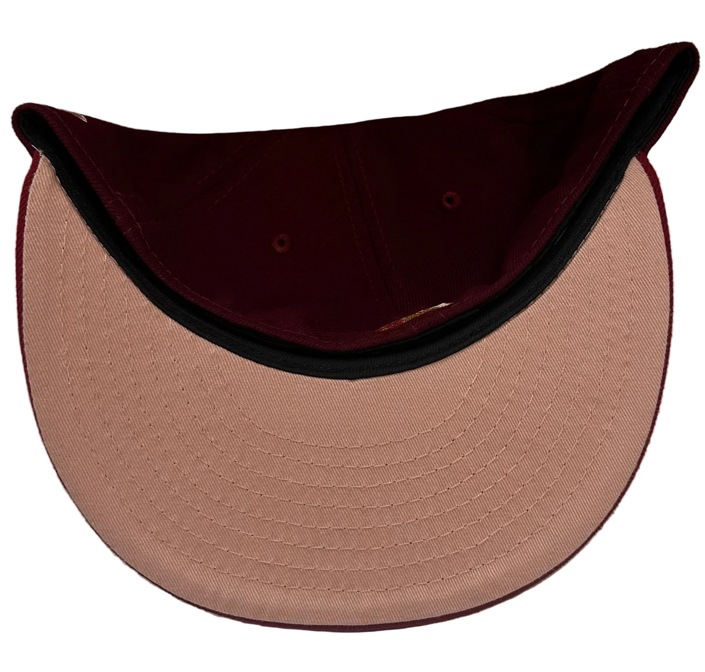New Era 59FIFTY Minnesota Twins 40th Season fitted hat in the color 2-Tone maroon Sneaky cardinal Brim w/ Peach UV.