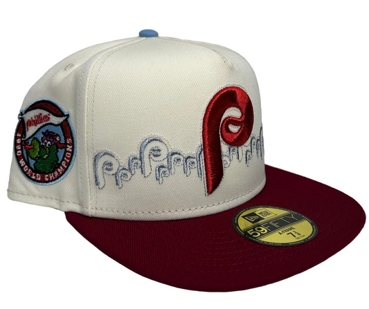 PHILADELPHIA PHILLIES 1980 WORLD SERIES CHAMPIONS A-FRAME 59FIFTY NEW ERA FITTED HAT.