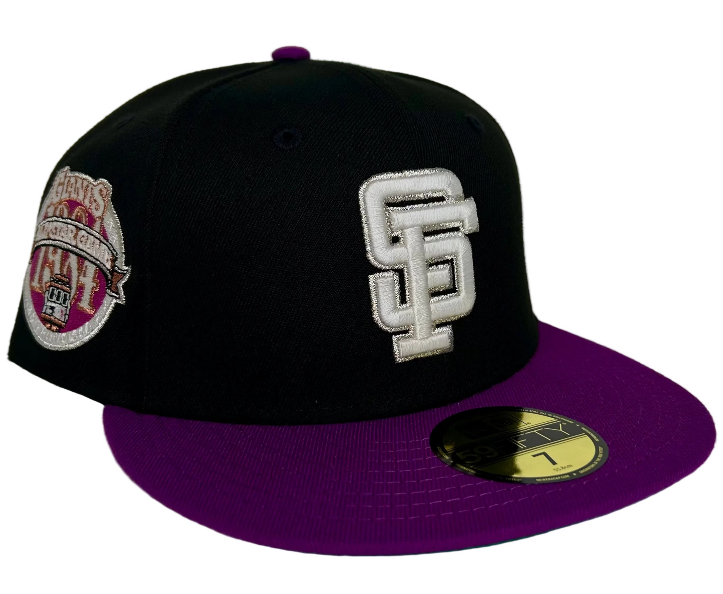 San Francisco Giants “Purple Drank”  2-Tone Black & Purple W/ a Green UV, 1984 ASG Side patch New Era 59Fifty fitted Hat.
