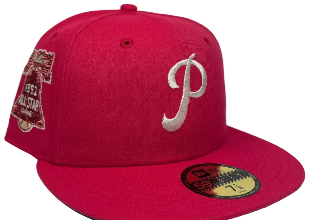 New Era Philadelphia Phillies 1952 All-Star Game 59FIFTY fitted hat, featuring a distinct red color scheme and a commemorative side patch. 
