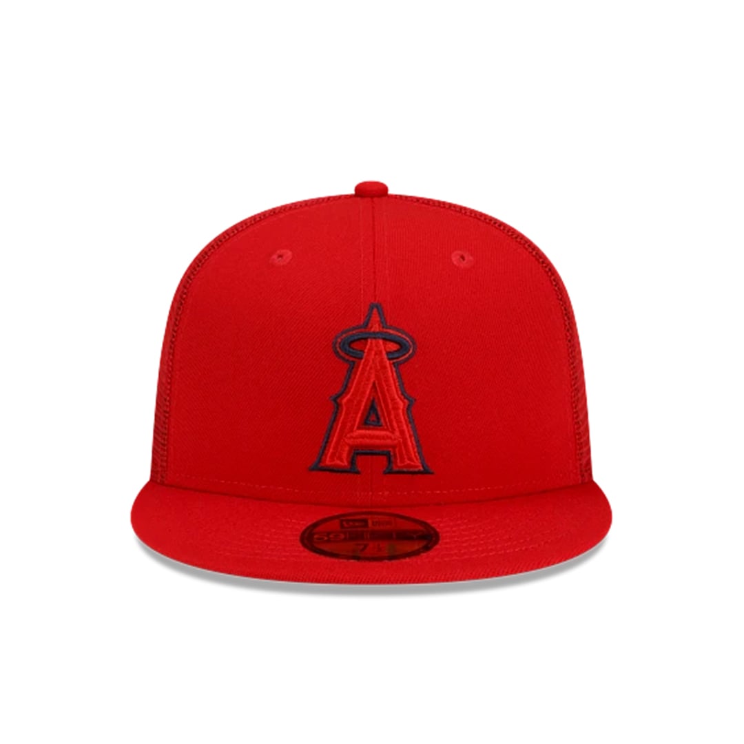 New Era 59Fifty Anaheim Angels Batting Practice 2023 Trucker Fitted Hat Red.