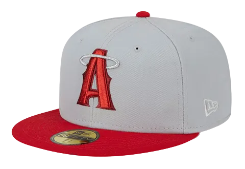 ANAHEIM ANGELS FITTED NEW ERA 59FIFTY METALLIC CITY CAP HAT GREY RED