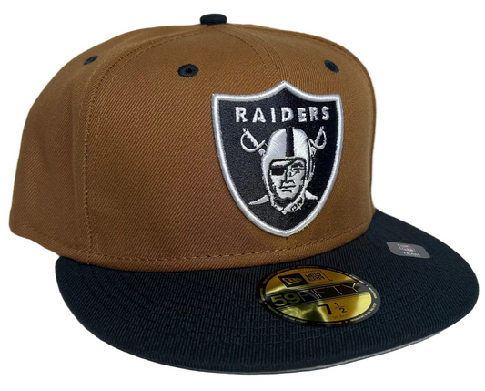 Las Vegas Raiders New Era 59FIFTY 5950 Fitted Hat Light Brown Crown Dark Gray Visor Team Color Logo Dark Gray UV.