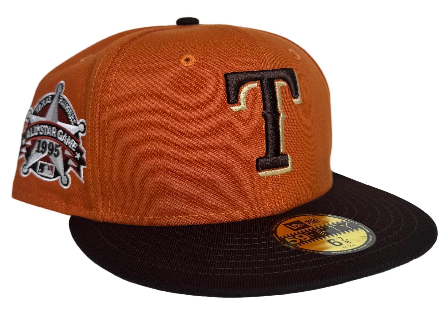 New Era Texas Rangers 59FIFTY fitted hat, specifically the 1995 All-Star Game Two-Tone edition. 