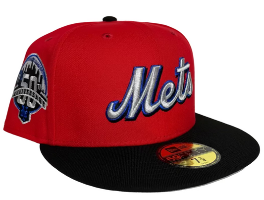 Black New York Mets W/ a 50th Anniversary Side Patch 59fifty New Era Fitted Hat.