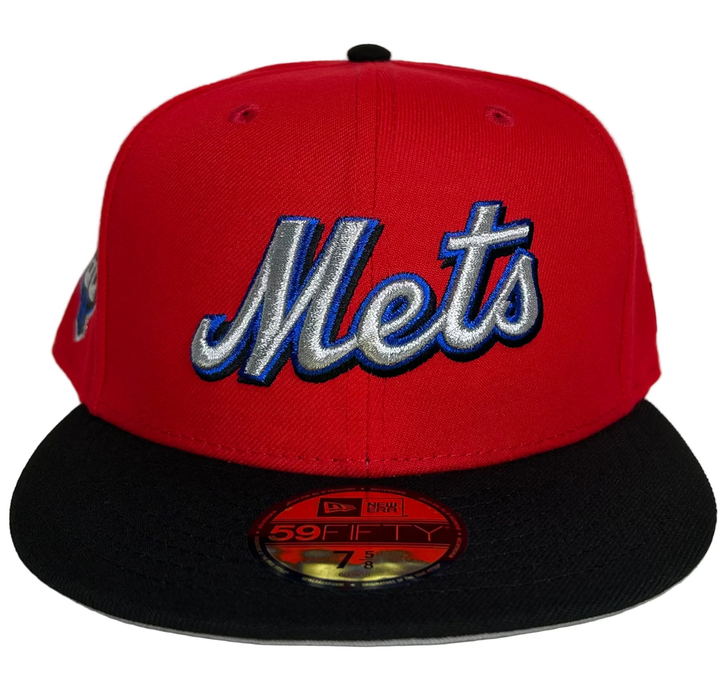 Black New York Mets W/ a 50th Anniversary Side Patch 59fifty New Era Fitted Hat.