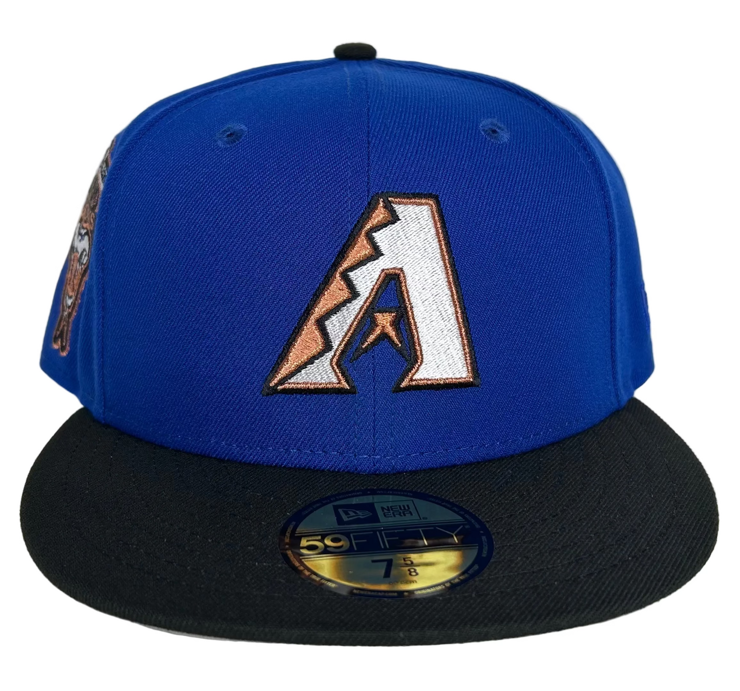 Arizona Diamondbacks Royal Black Hat God 5 Arrival Fitted World1803 1998 Inaugural Season Patch Gray UV 59FIFTY Fitted Hat.
