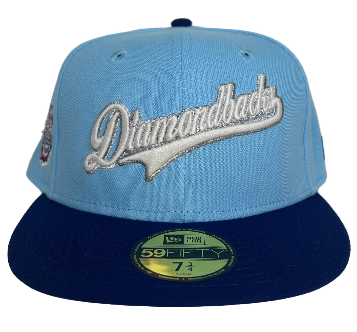 New Era 59FIFTY Arizona Diamondbacks Light blue & Navy blue 2-Tone fitted hat featuring a 2001 World Series side patch. 