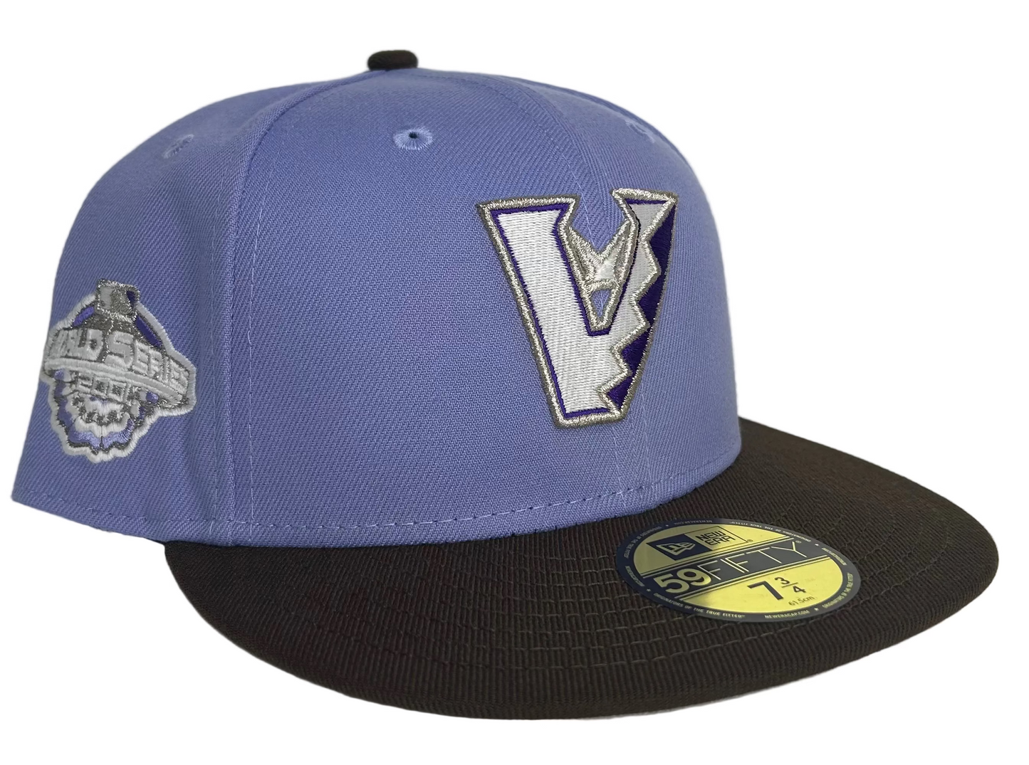 Arizona Diamondbacks "V-Backs" fitted hat, featuring a purple crown, a brown visor & a 2001 WS Side Patch .