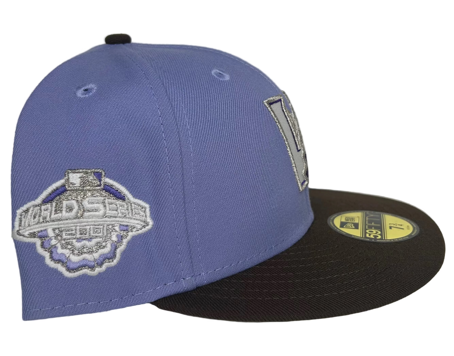 Arizona Diamondbacks "V-Backs" fitted hat, featuring a purple crown, a brown visor & a 2001 WS Side Patch .